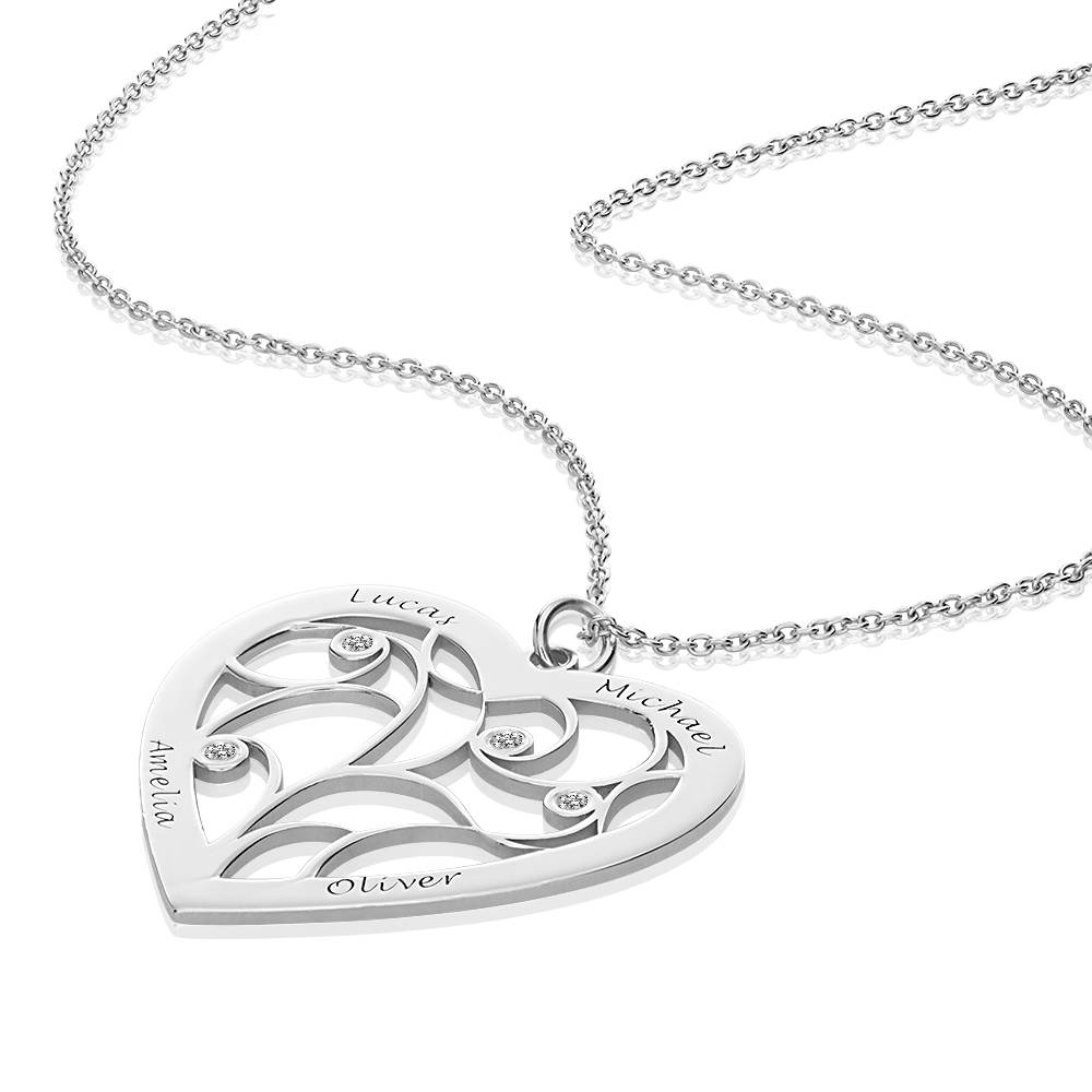 Heart Family Tree Necklace with Diamonds in Silver Sterling-2 product photo