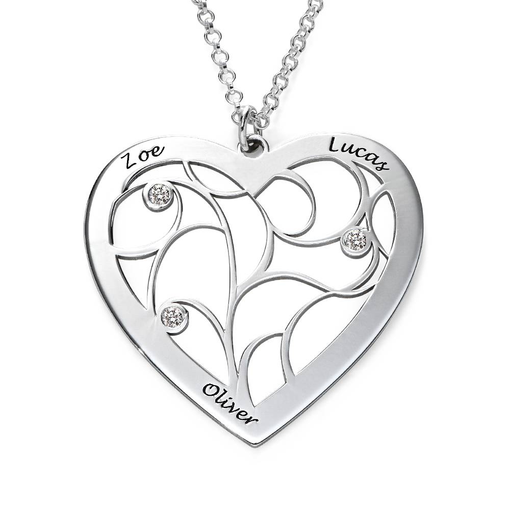 Hartvormige Levensboom Ketting met Diamanten in Zilver