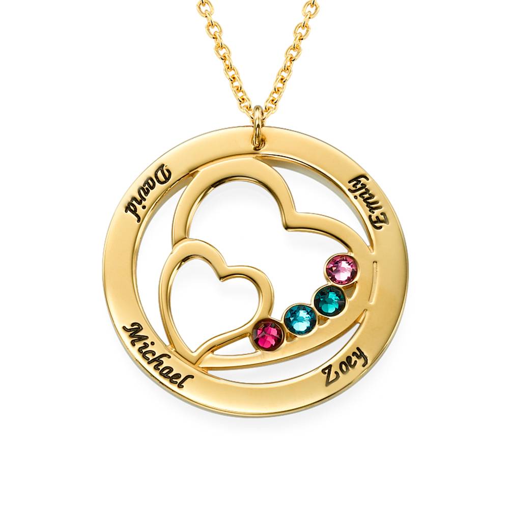 Cirkelformet hjertesmykke med fødselssten i Guld Vermeil produkt billede