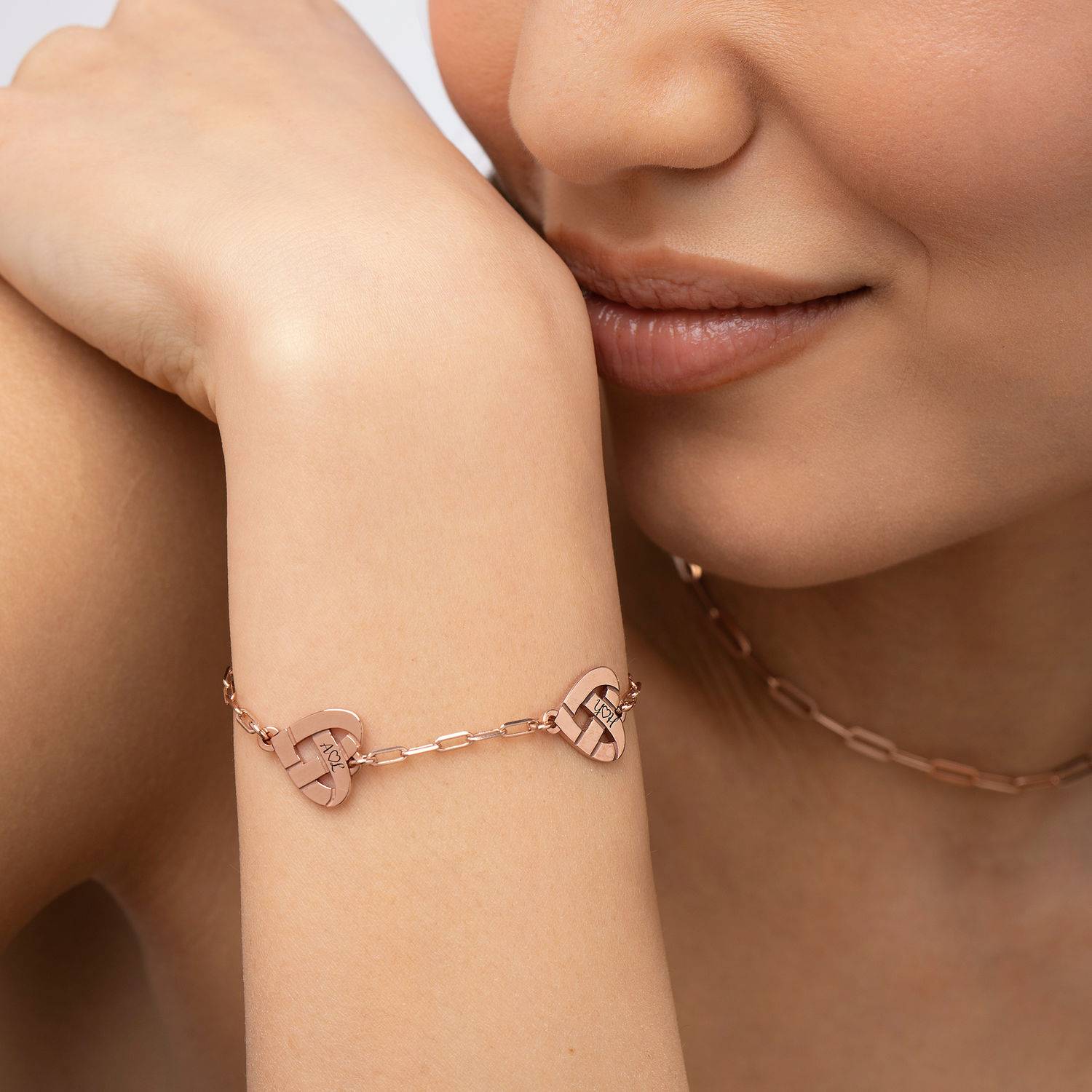 Heart Knot Bracelet in 18K Rose Gold Plating-4 product photo