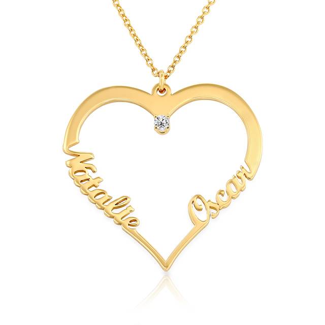 Contour Heart Pendant Necklace with Two Names & 0.05ct Lab Diamond in