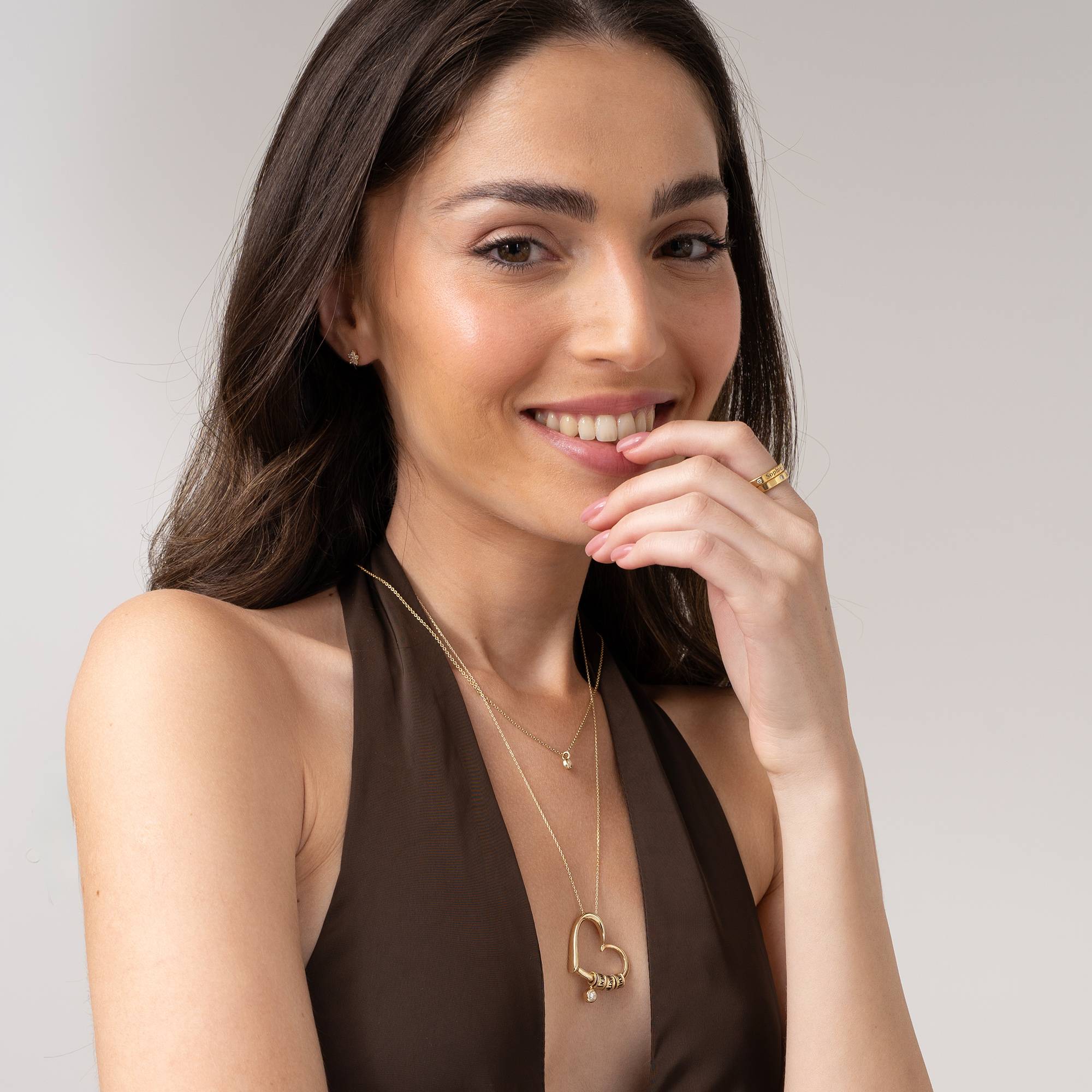 Charmante Herz-Halskette mit gravierten Beads und 0,10 ct Diamant - 417er Gelbgold-4 Produktfoto