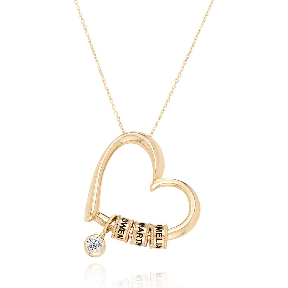 Collier à cœur charmant avec Perles Gravées en Or Jaune 10 carats avec 0.10 ct Diamant-1 photo du produit