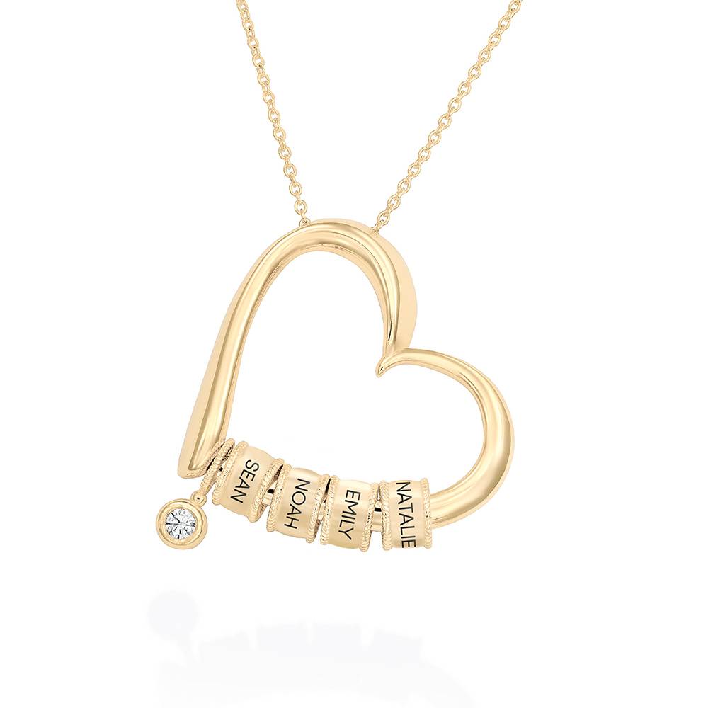 Charming Hart Ketting met Gegraveerde Kralen en 0,10 ct Diamant in 10k Goud