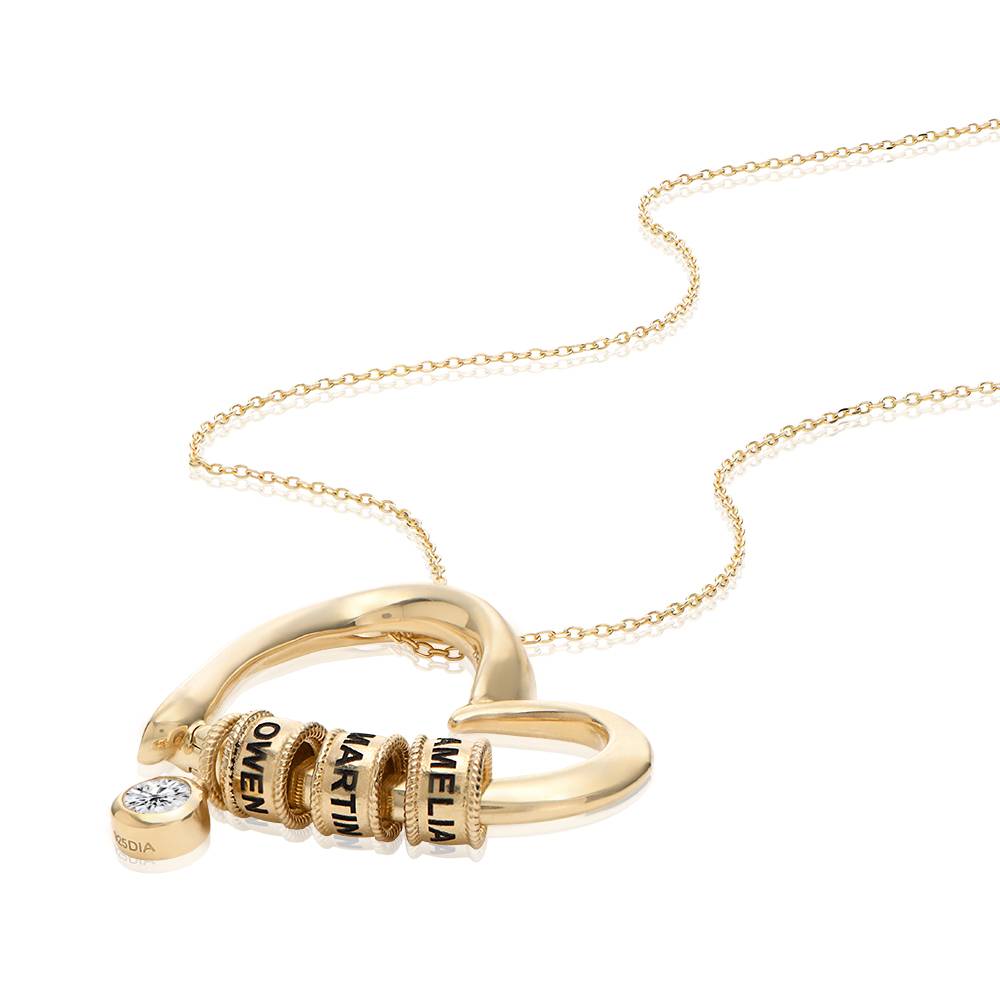 Collar "Charming Heart" con Perlas Grabadas y Diamante de 0.25 quilates en Oro 10K-6 foto de producto