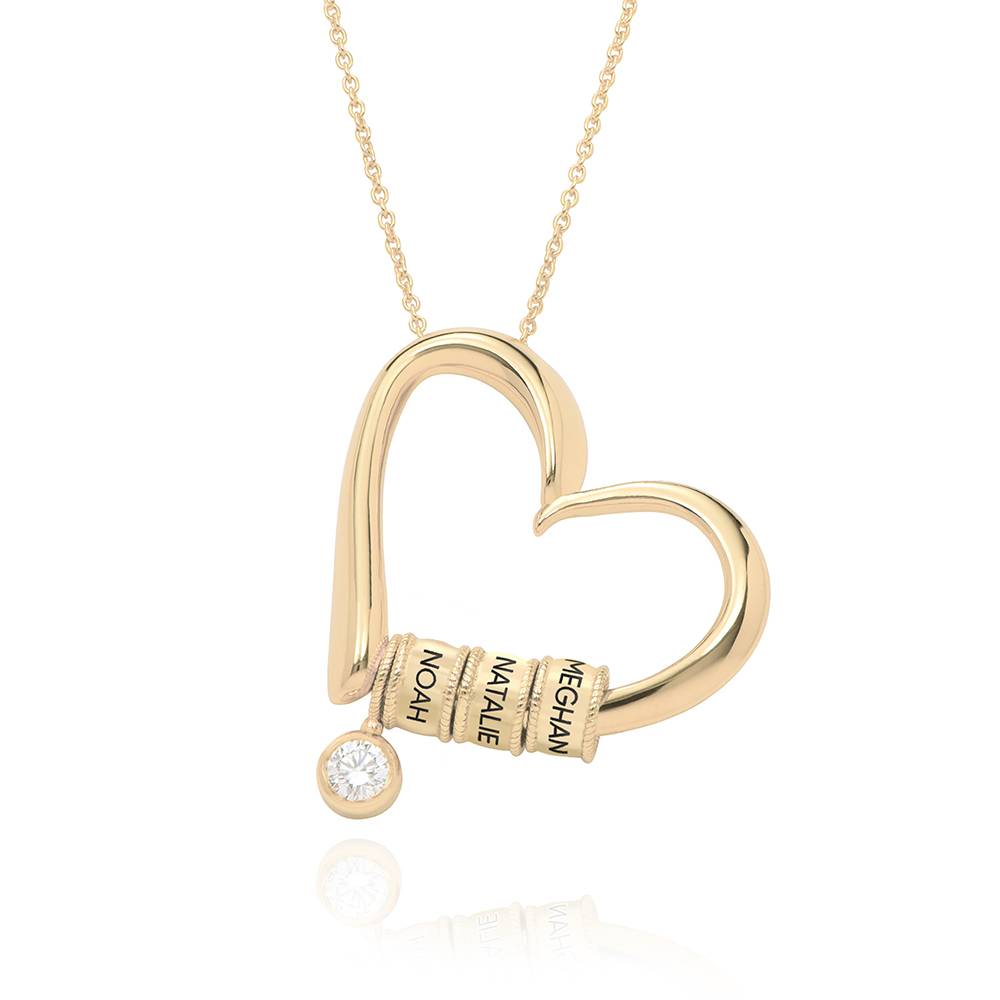 Collar Corazón Encantador con Cuentas Grabadas y Diamante de 0.25ct en Oro Sólido 10K-1 foto de producto
