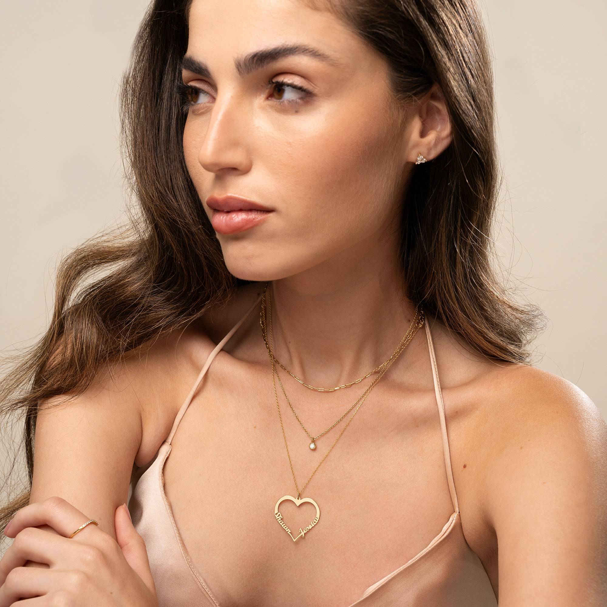 Contour Heart Pendant Necklace with Two Names in 14k Gold-5 product photo