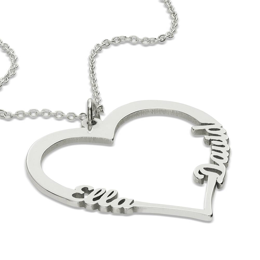 Contour Heart Pendant Necklace with Two Names in 14ct White Gold MYKA