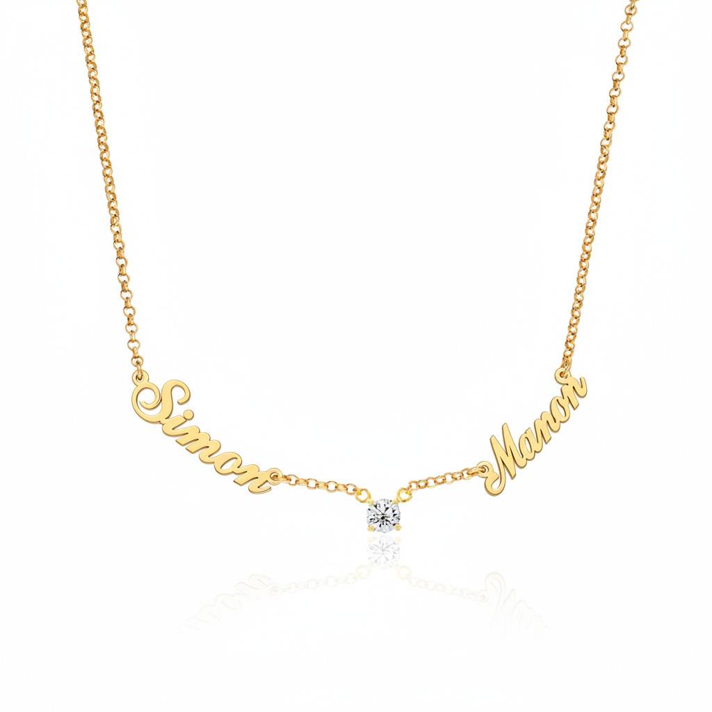 Collier prénoms multiples Héritage avec diamants de 0,30 ct en Plaqué Or 18 carats-5 photo du produit