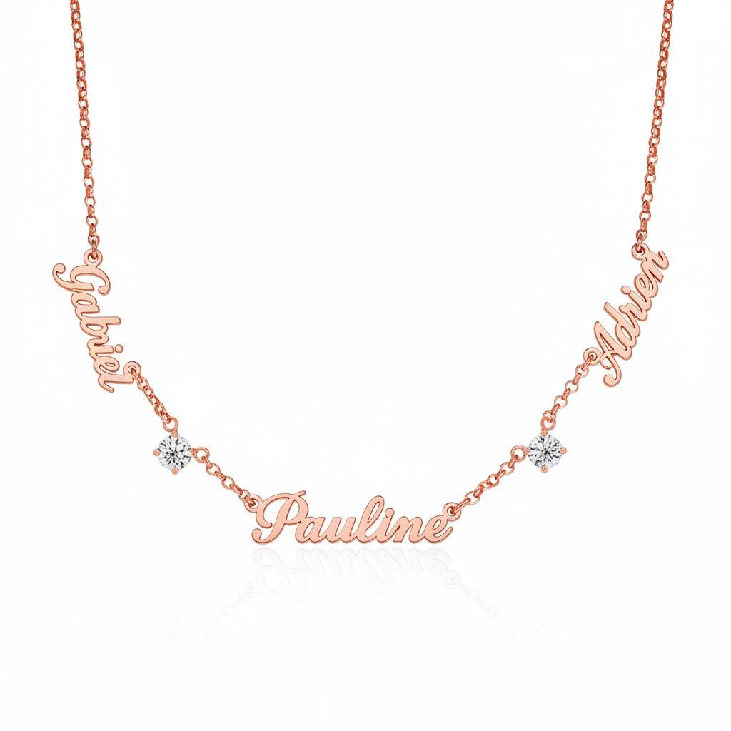 Collier prénoms multiples Héritage avec diamants de 0,30 ct en Plaqué Or Rose 18 carats-1 photo du produit