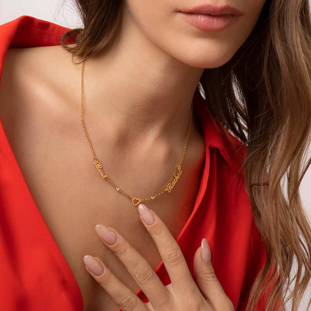 "Heritage Heart" Collar con Nombres Múltiples con diamante, chapado en oro 18K-2 foto de producto