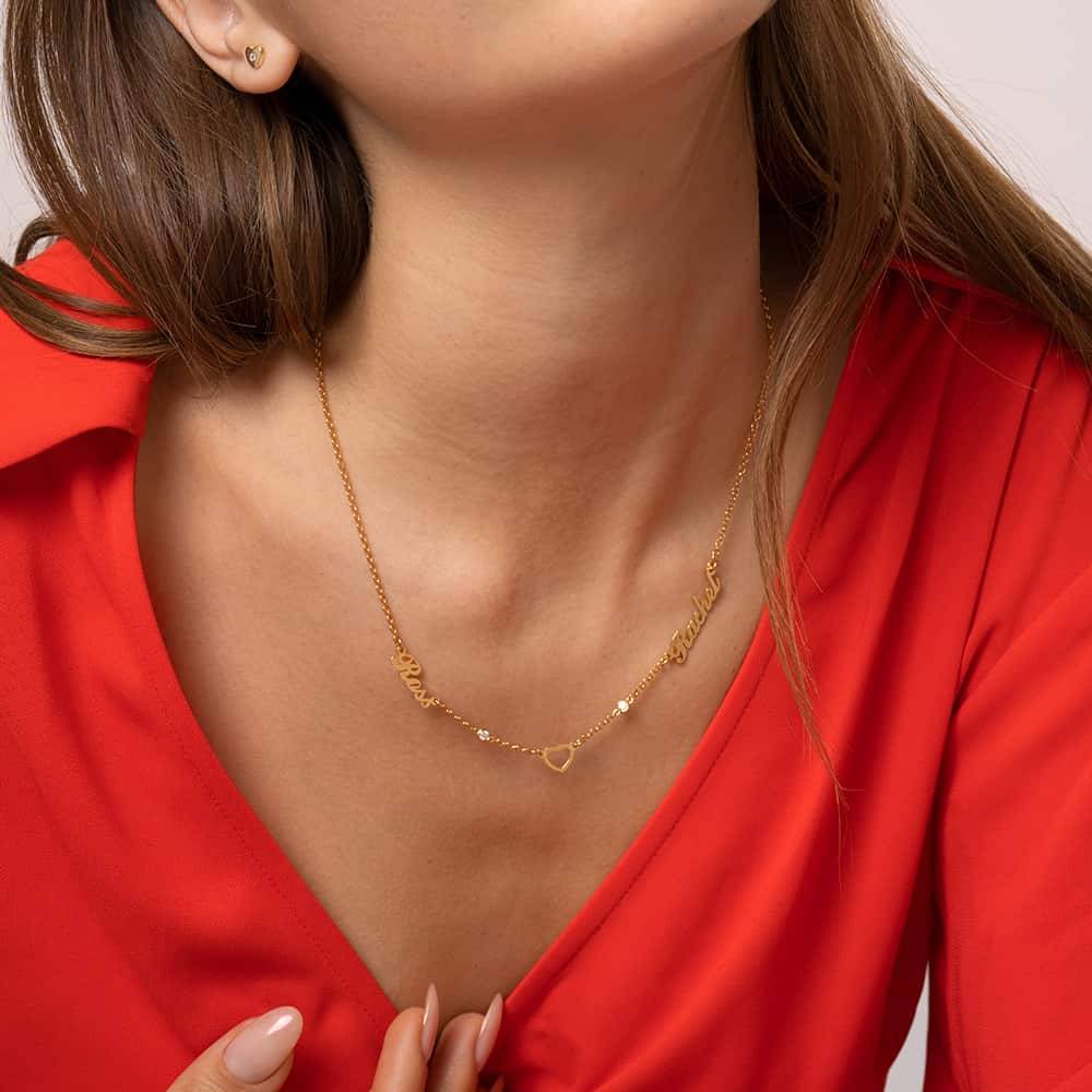 Naamketting met hart en diamanten voor geliefden in 18k goud vermeil-3 Productfoto