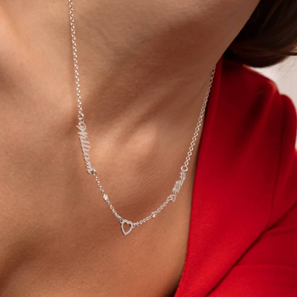 Naamketting met hart en diamanten voor geliefden in sterling zilver-3 Productfoto