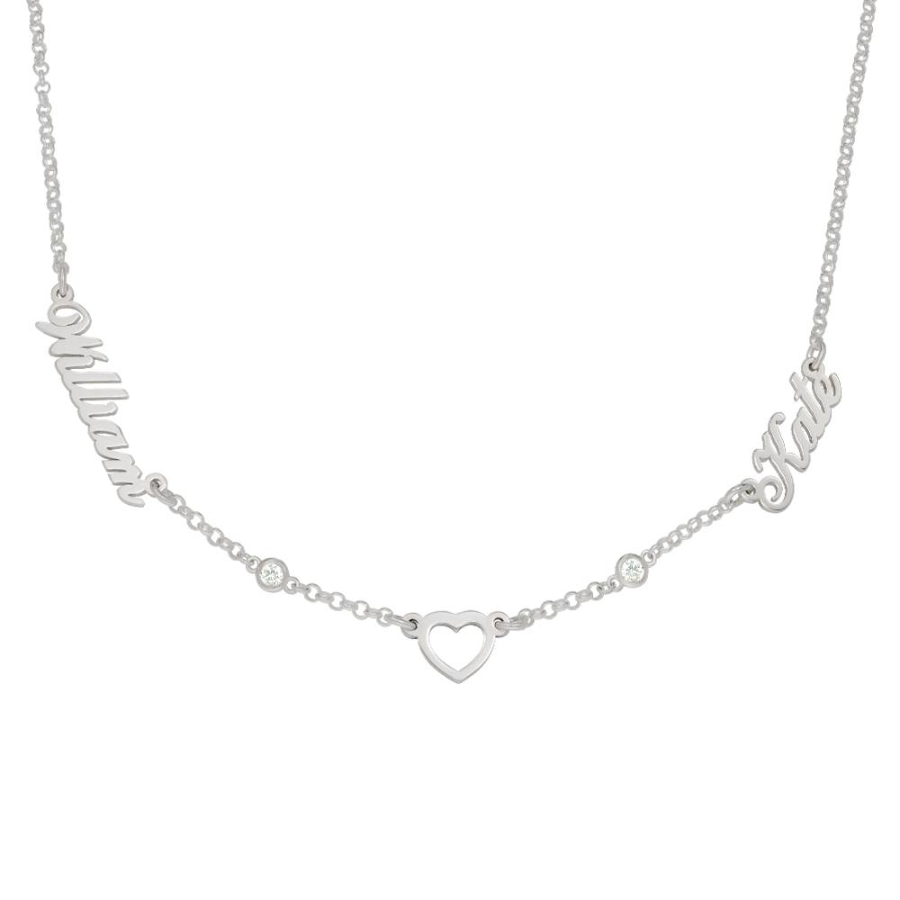 Lovers hjertenavnhalskæde med flere navne og diamanter i sterlingsølv-1 produkt billede