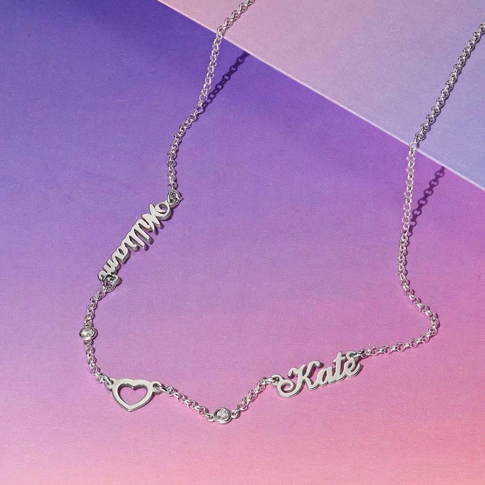 Heritage Heart Multi Name Necklace With Diamonds in Sterling Silver product photo