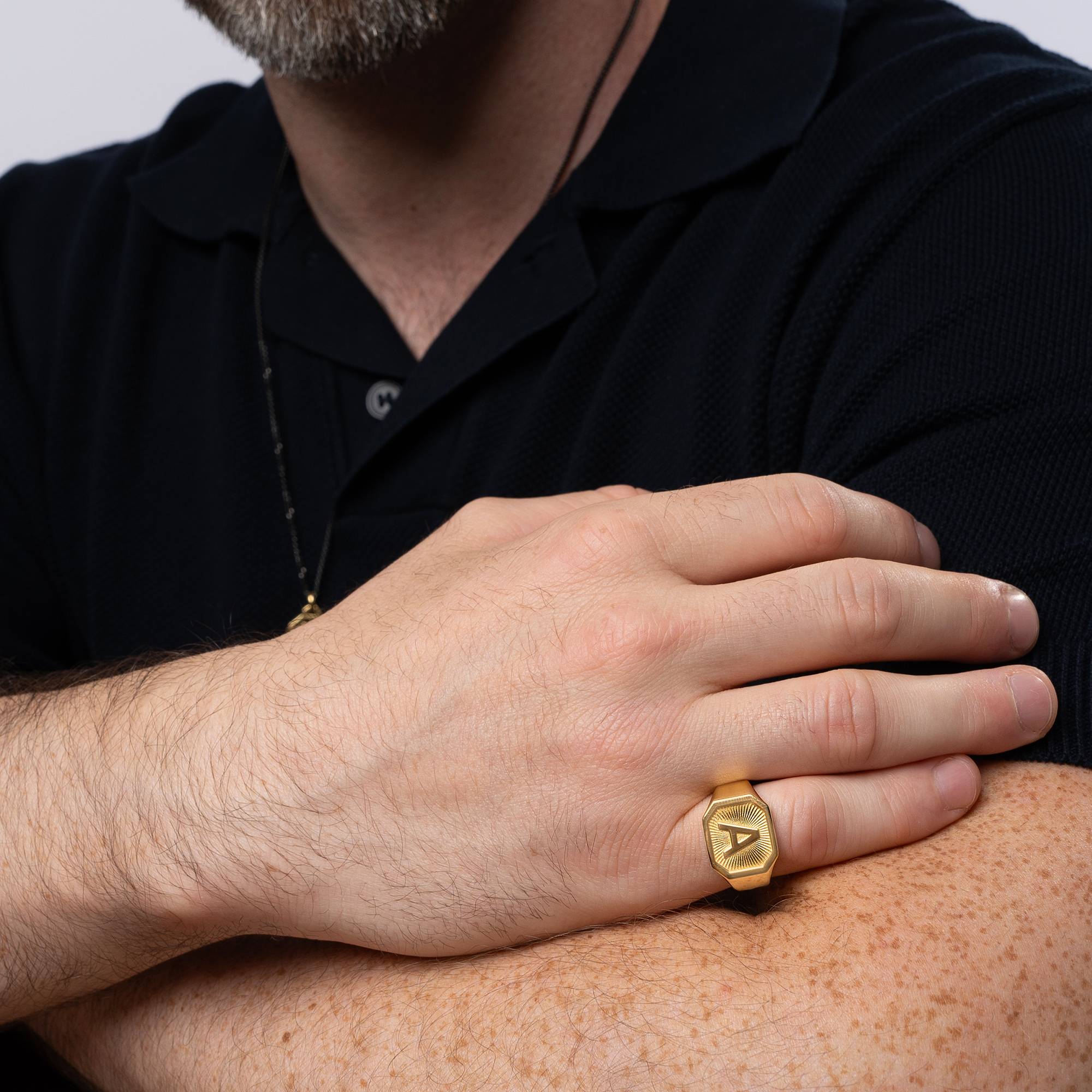 Heritage Initial Ring för Män i 18K Guld Vermeil-5 produktbilder