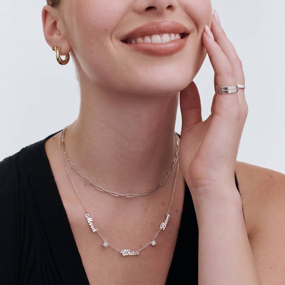 Collier prénoms multiples Héritage avec diamants de 0,30 ct en Argent-4 photo du produit