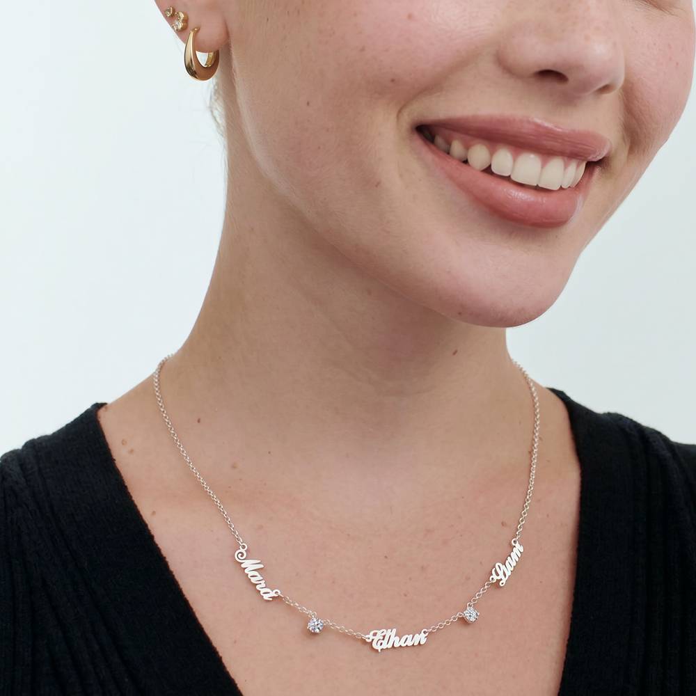 Collier prénoms multiples Héritage avec diamants de 0,30 ct en Argent-3 photo du produit