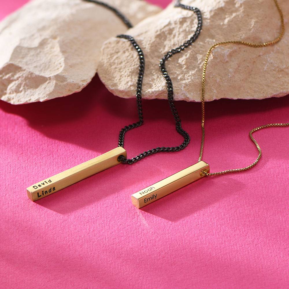 His & Hers 3D Bar Necklaces in 18ct Gold Vermeil-3 product photo