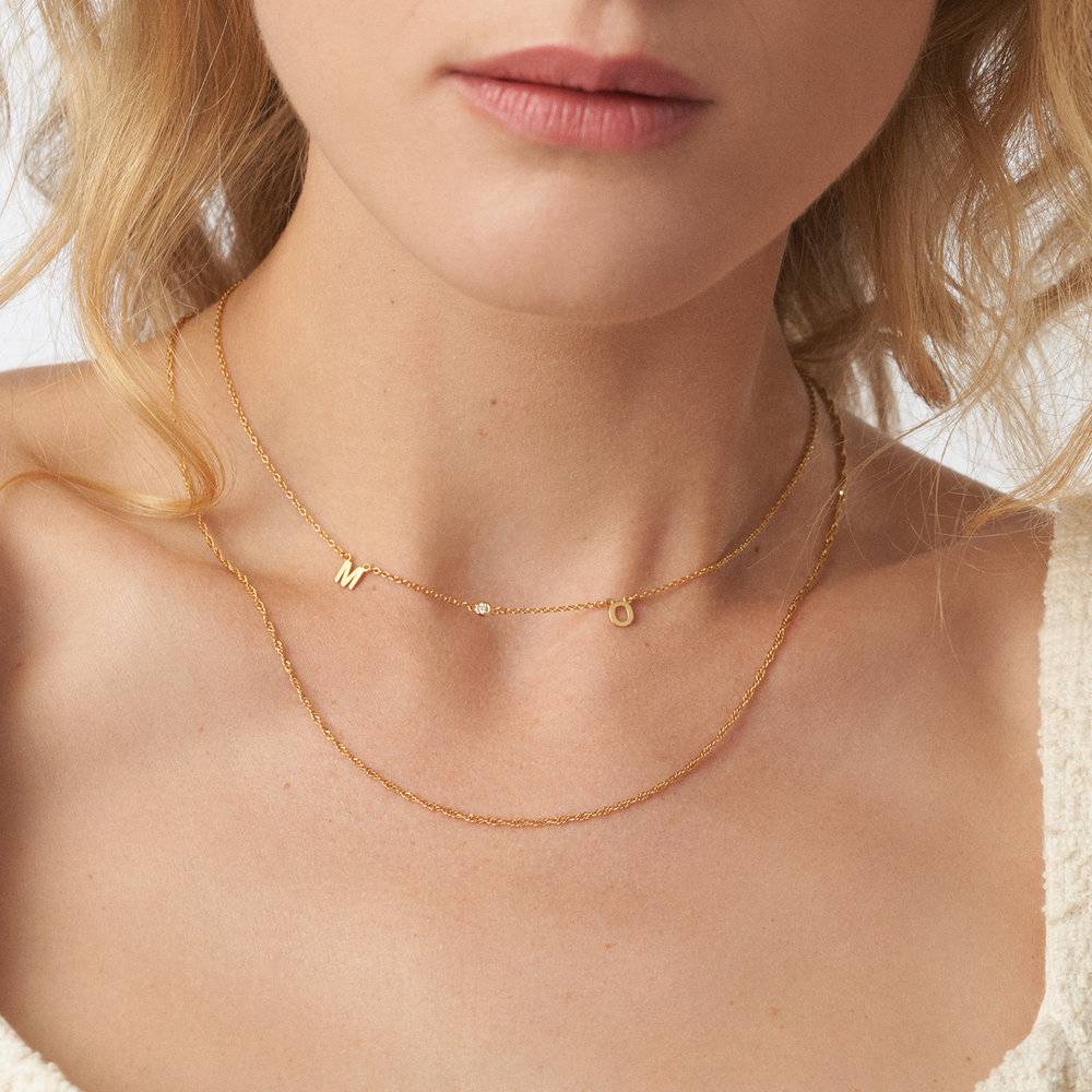 Mia Initialen Halskette mit Diamanten - 750er vergoldetes Silber-3 Produktfoto