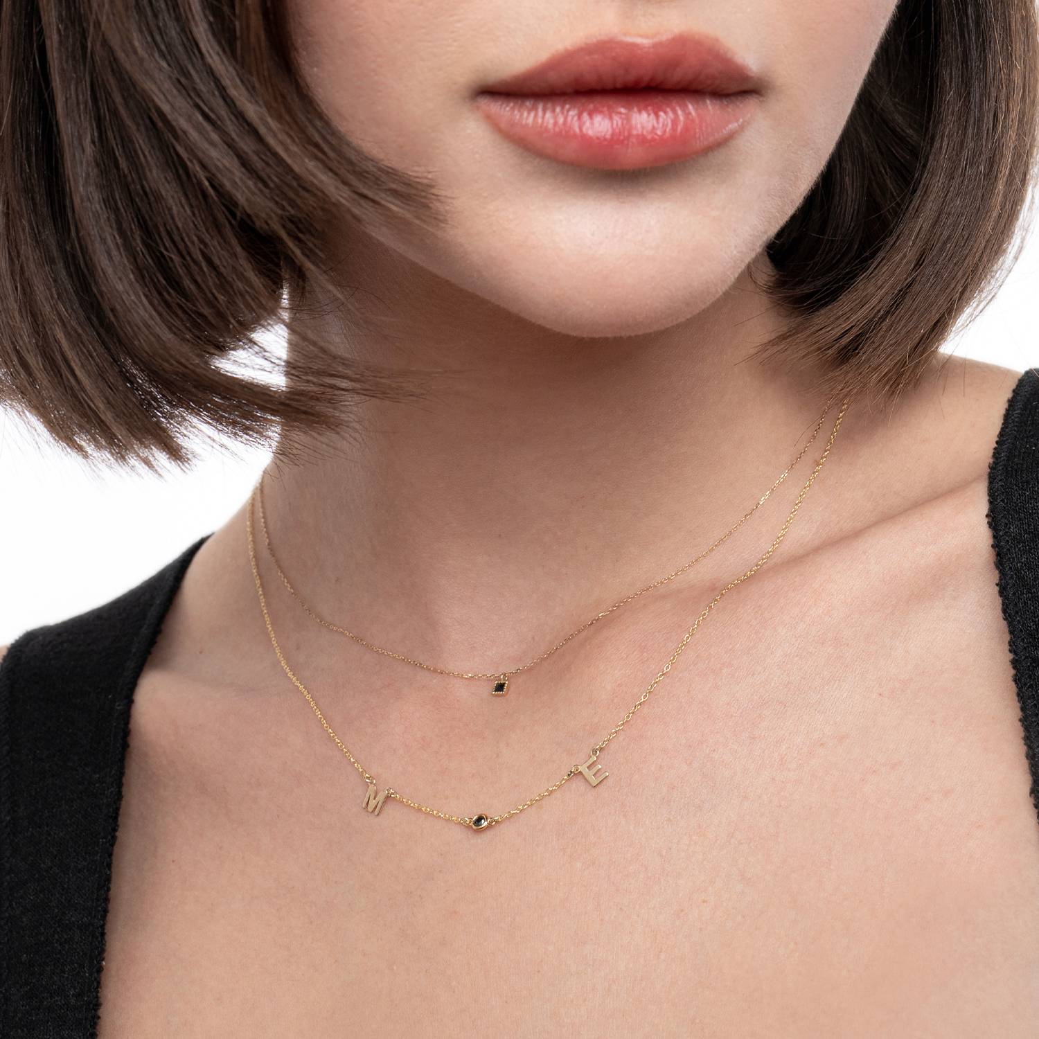 Mia Initialen Halskette mit Edelsteinen - 585er Gelbgold-6 Produktfoto