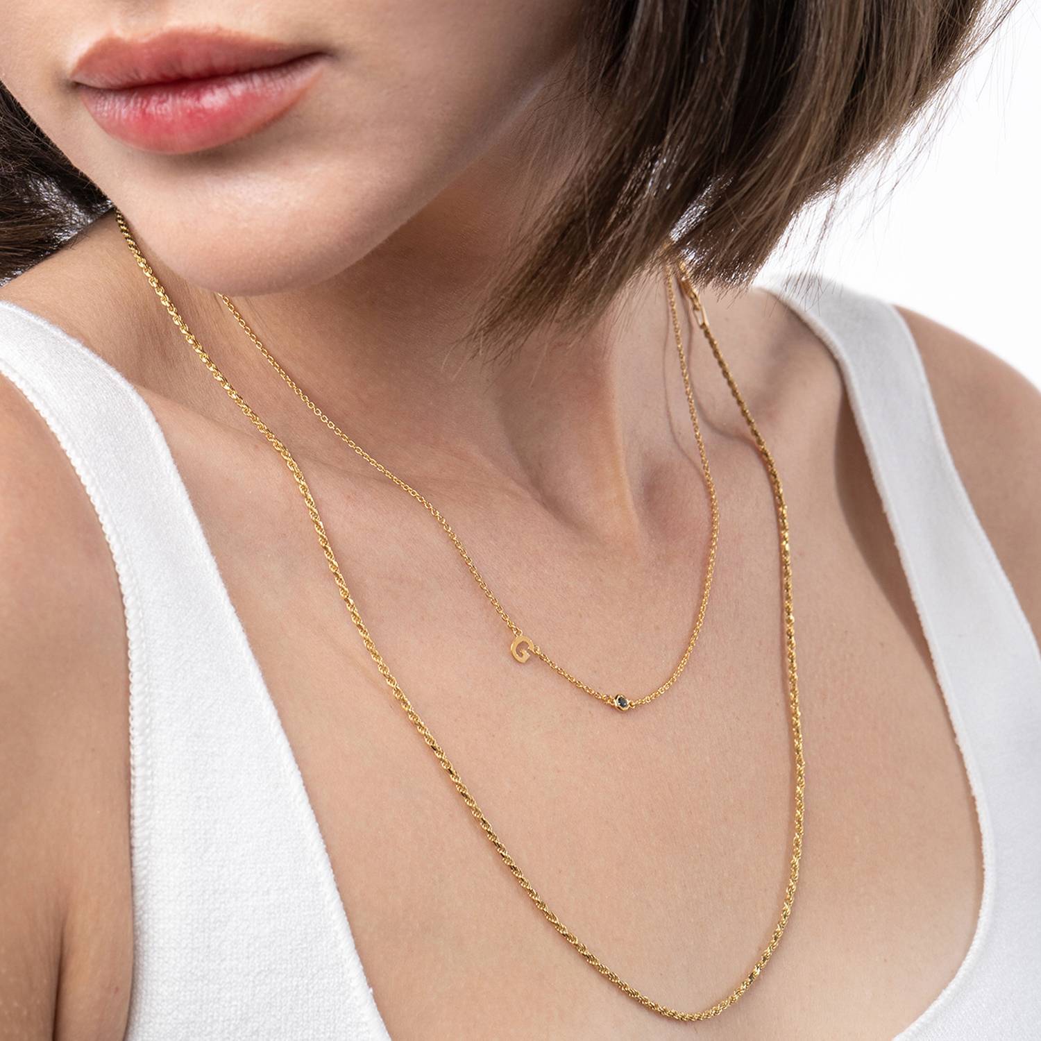 Mia Initialen Halskette mit Edelsteinen - 750er Gold-Vermeil-2 Produktfoto