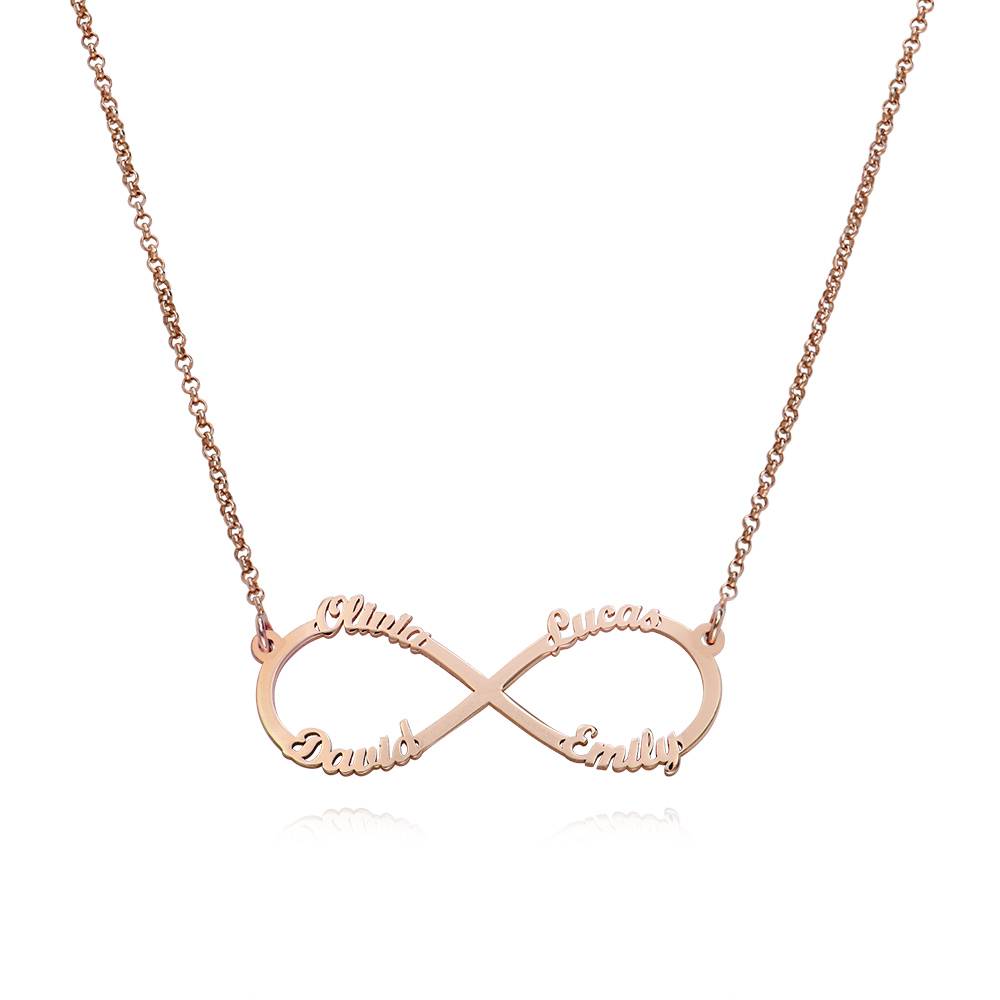 Infinity halskæde med fire navne i rosaforgyldt sølv produkt billede