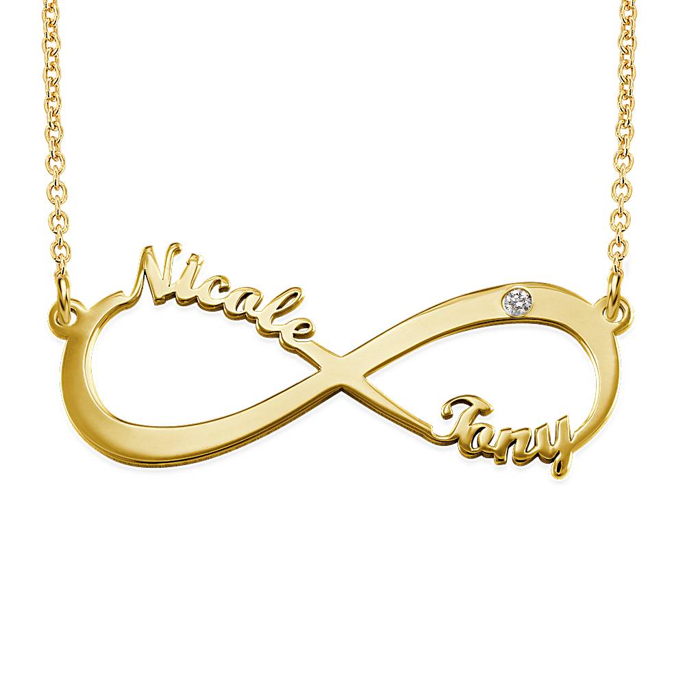 Infinity Naamketting met Diamant in Goud Vermeil