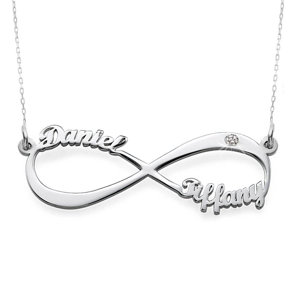 Infinity Naamketting met Diamant in 10k Witgoud