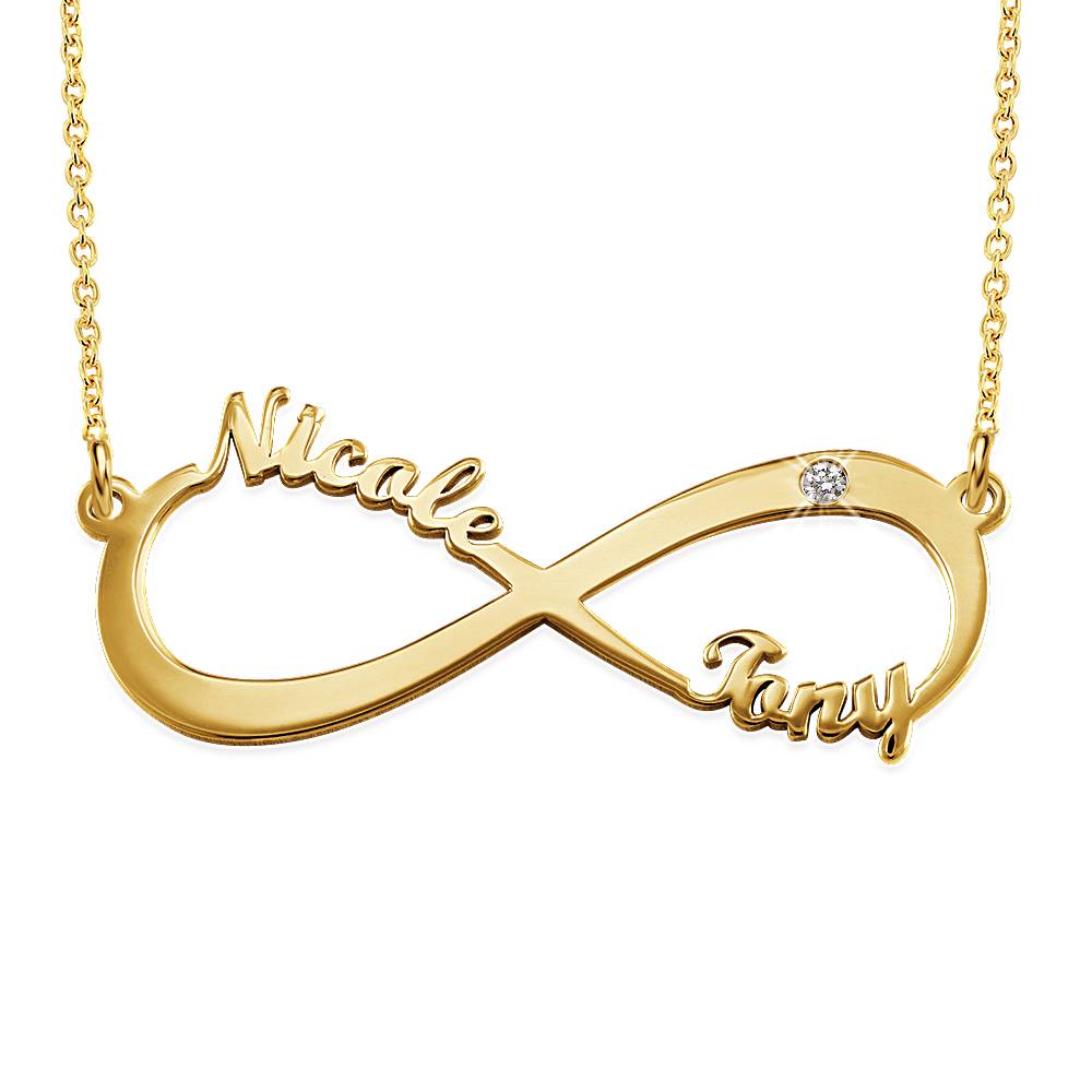 Infinity Naamketting met Diamant in Verguld