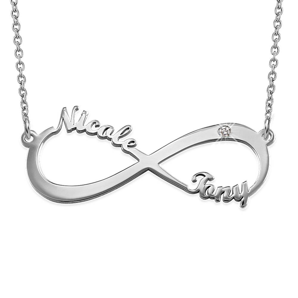 Infinity Naamketting met Diamant in Zilver