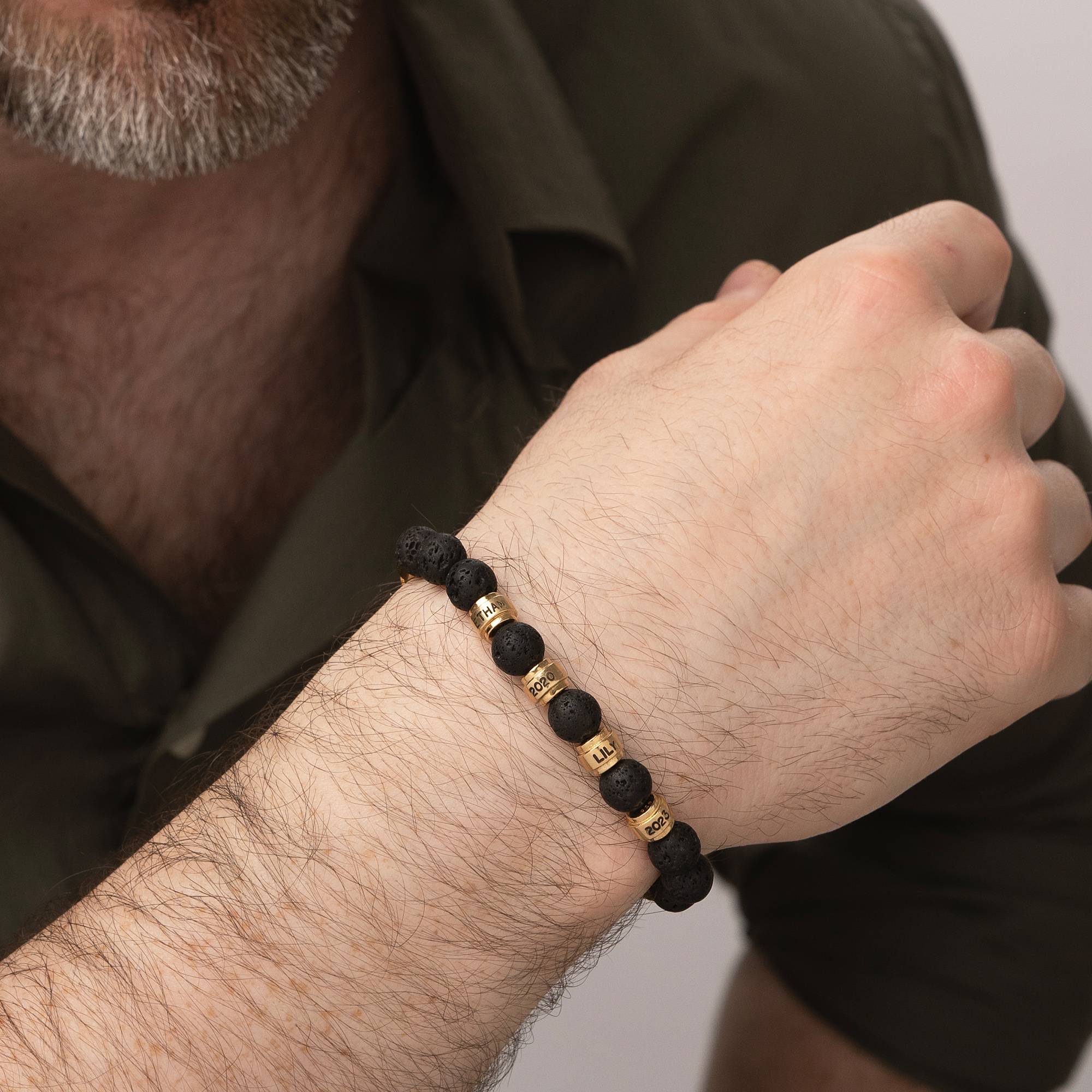 Jack Lavasteen en Gepersonaliseerde Vergulde Kralen Armband voor Mannen-5 Productfoto