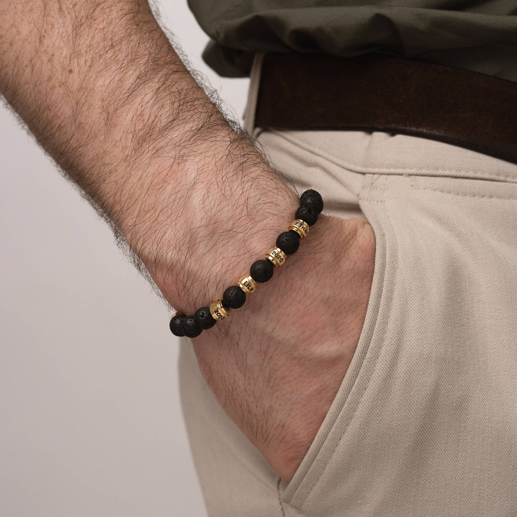 Jack Lavasteen en Gepersonaliseerde Vergulde Kralen Armband voor Mannen-3 Productfoto