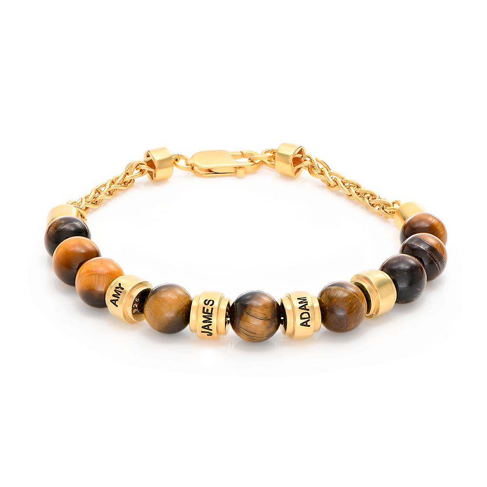 Jack Tiger Eye and Personalized Bead Bracelet for Men in 18ct Gold Plating product photo