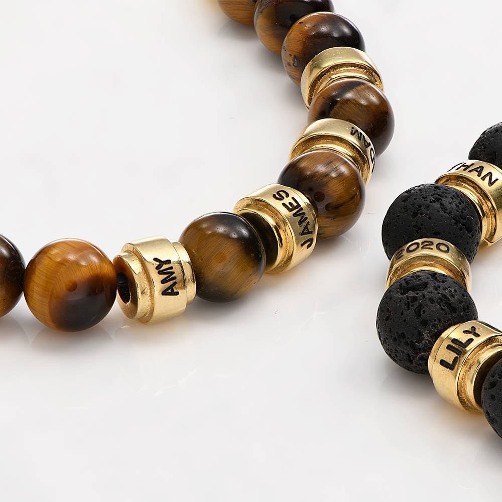 Jack Tiger Eye and Personalized Bead Bracelet for Men in 18ct Gold Plating-3 product photo