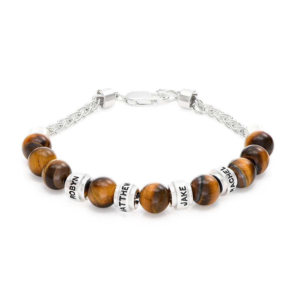 Jack Tiger Eye and Personalized Bead Bracelet for Men in Sterling Silver-3 product photo