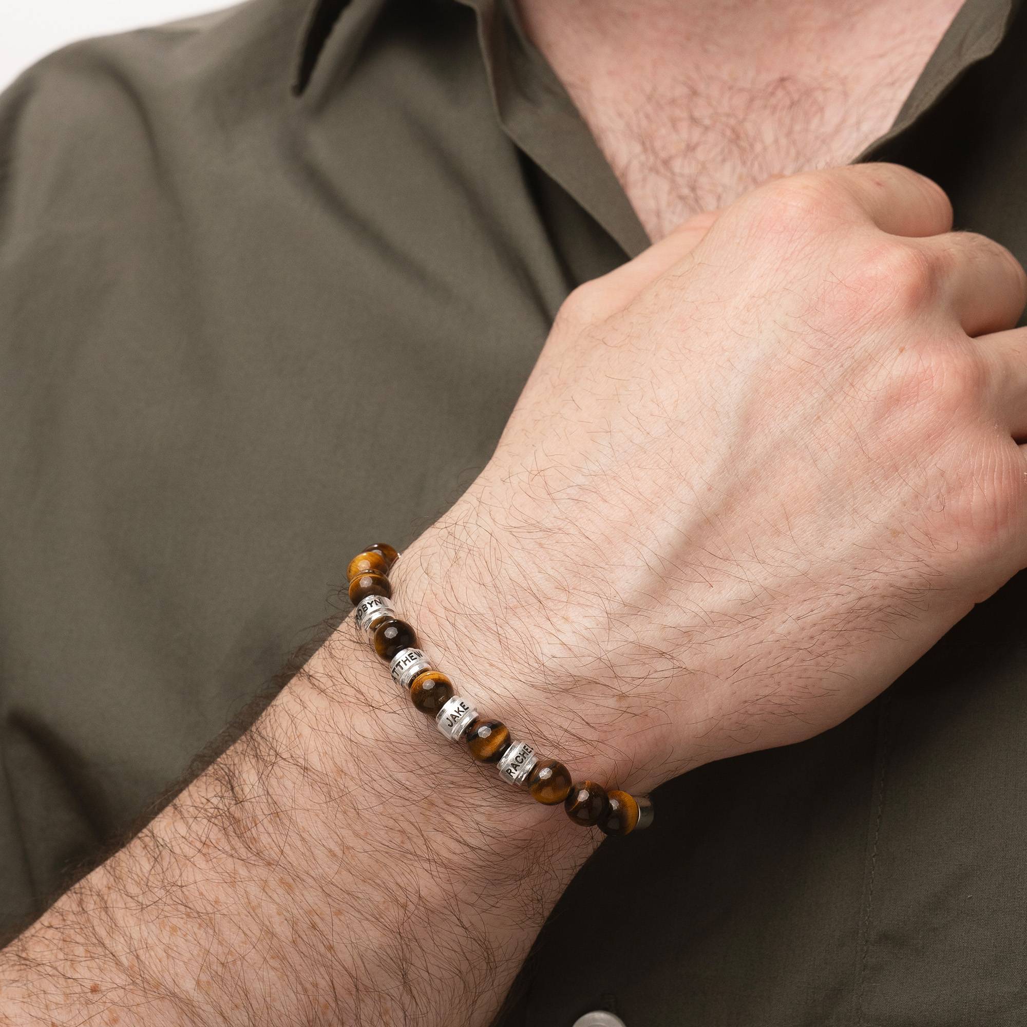 Jack Tiger Eye and Personalized Bead Bracelet for Men in Sterling Silver-2 product photo