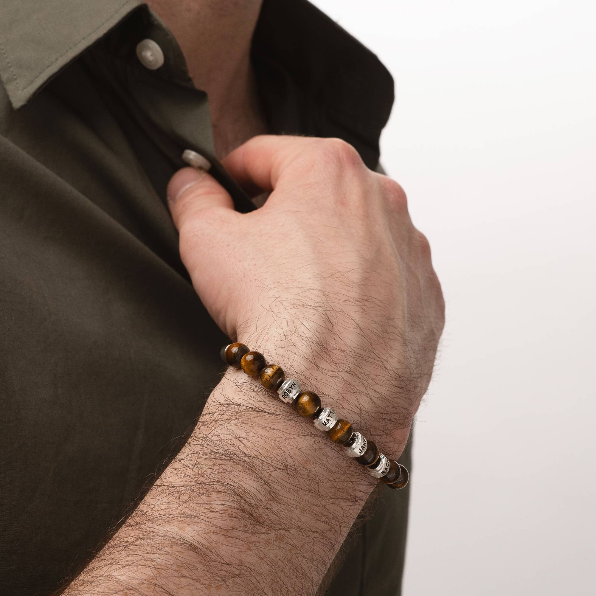 Jack Tijgeroog en Gepersonaliseerde Zilveren Kralen Armband voor Mannen-6 Productfoto