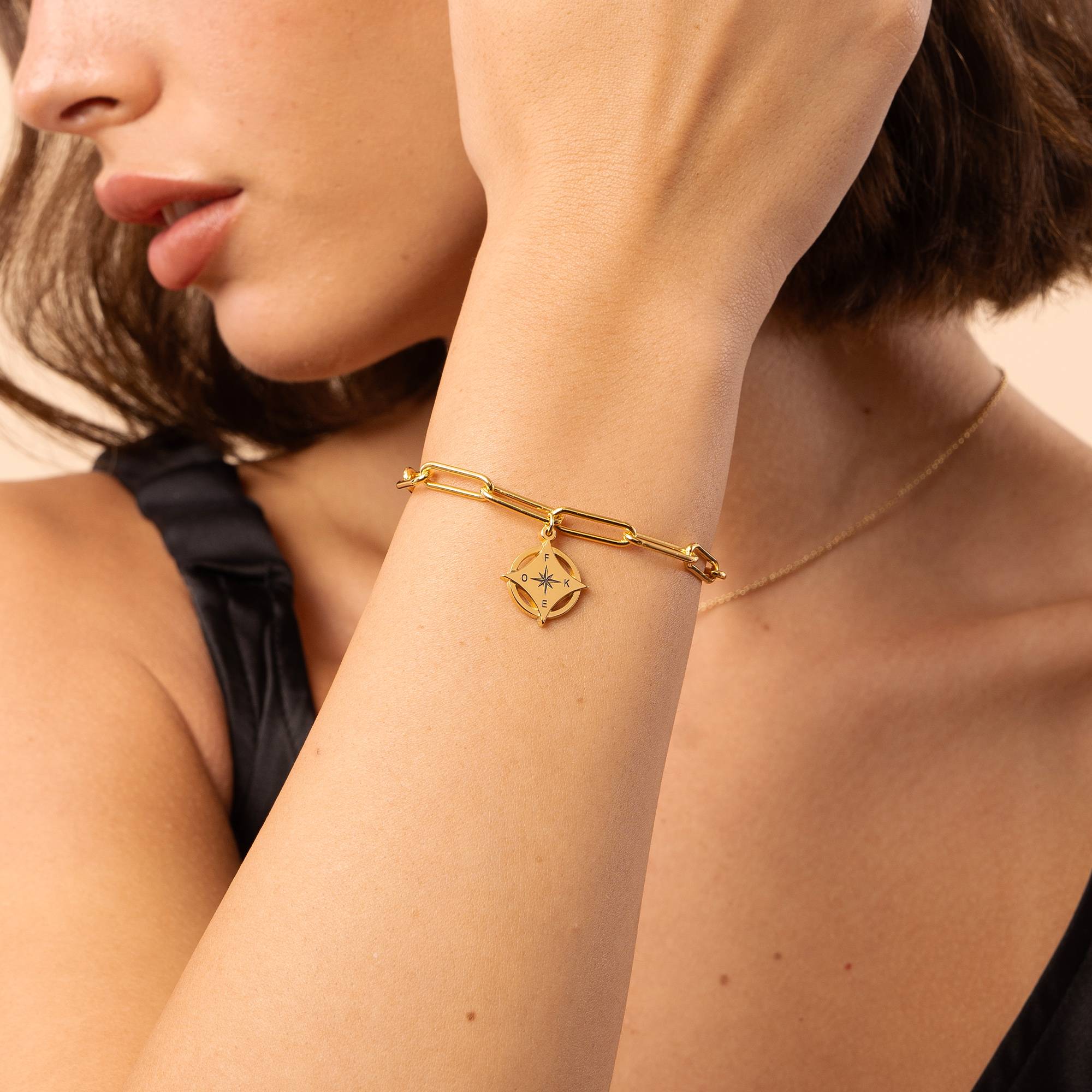 Kaia Initial Compass Bracelet in 18K Gold Plating-2 product photo
