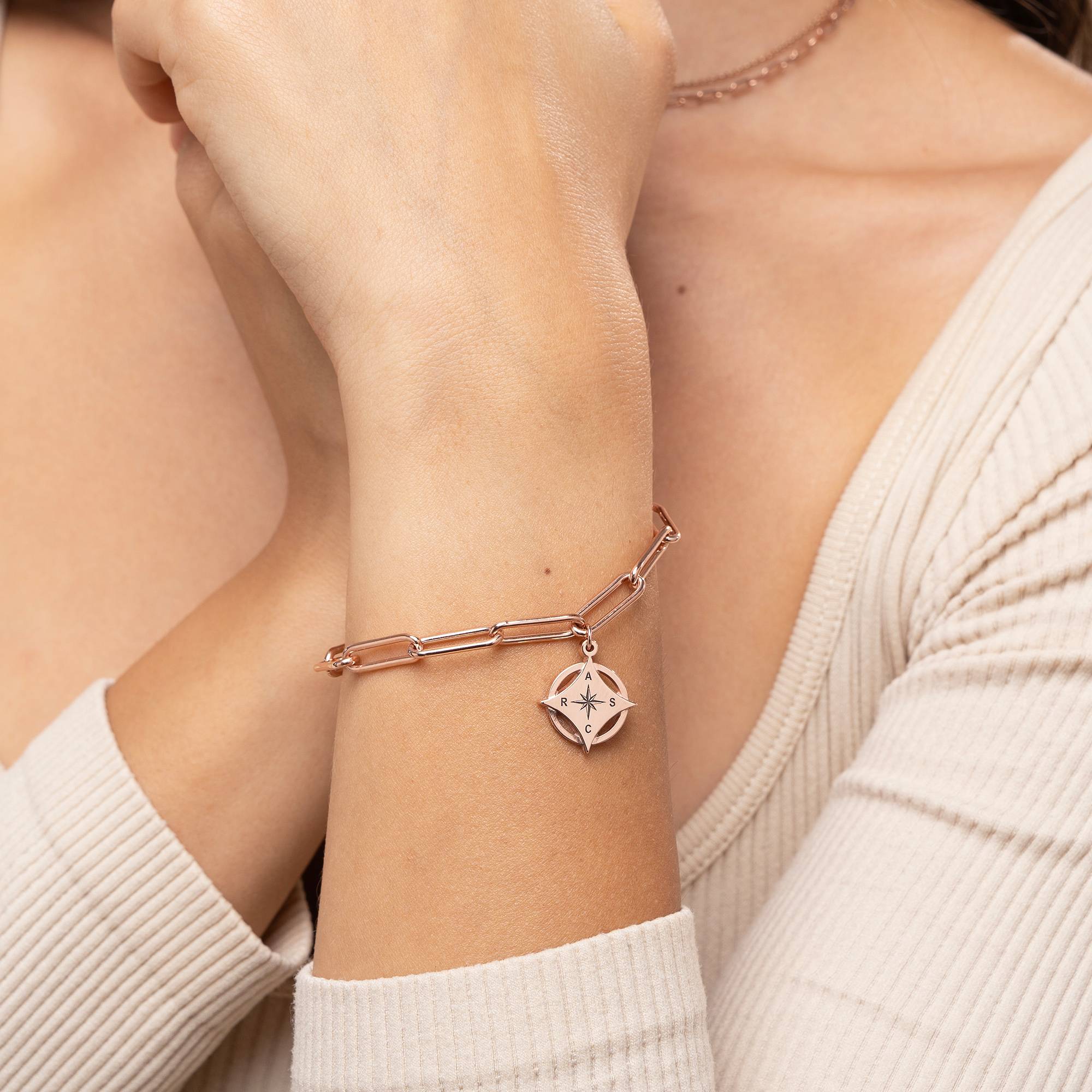 Kaia Initial Compass Bracelet in 18K Rose Gold Plating-5 product photo
