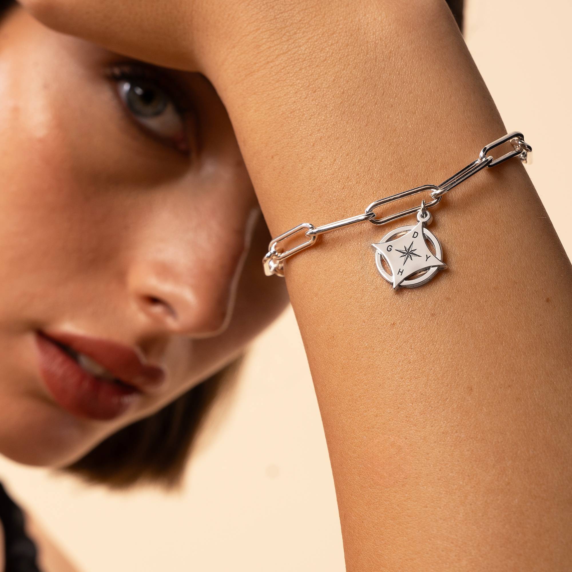 Kaia Initial Compass Bracelet in Sterling Silver-3 product photo