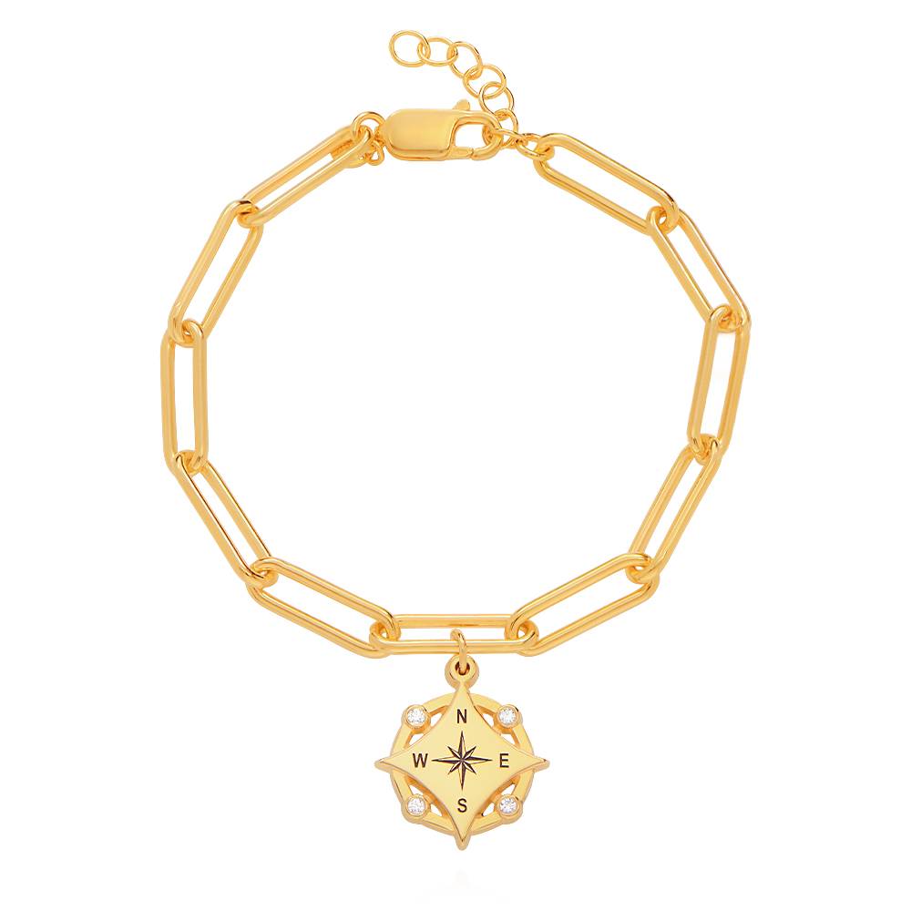 Kaia Initial Compass Bracelet with Diamond in 18K Gold Plating product photo