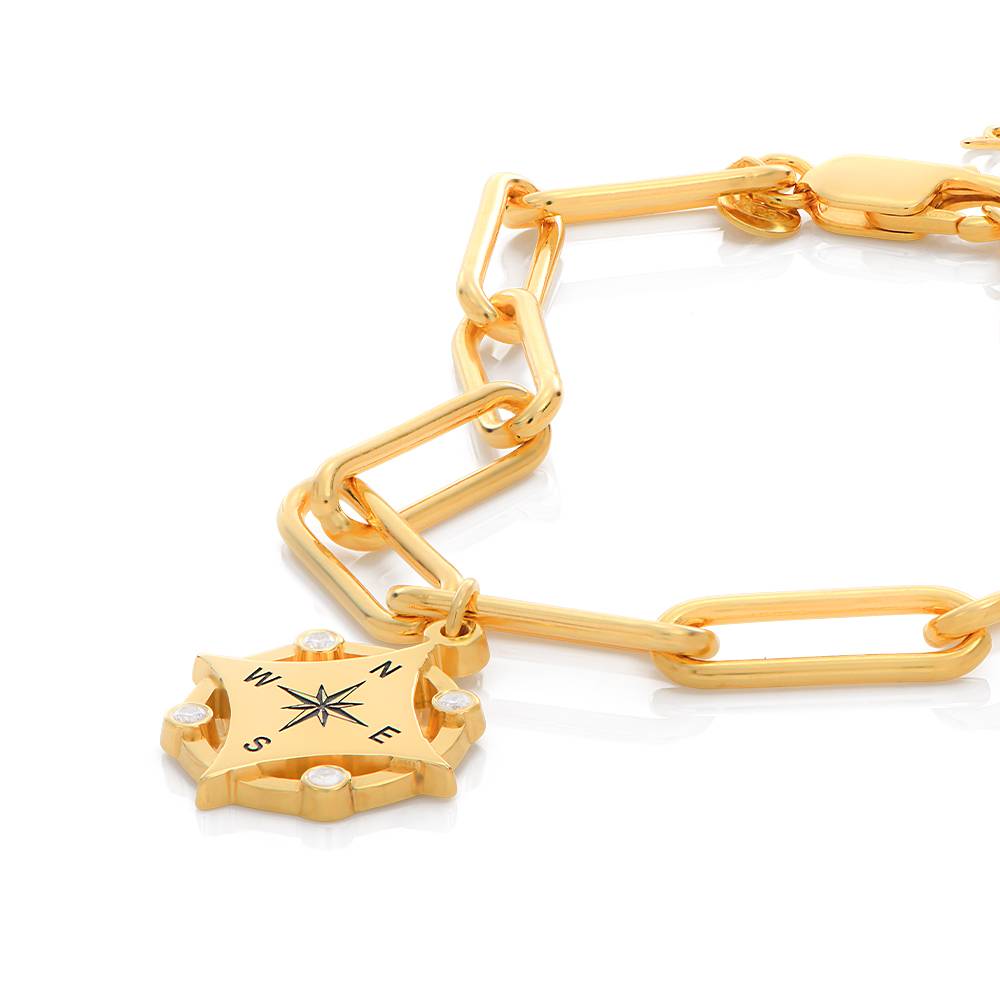 Kaia Initiaal Kompas Armband met Diamanten in 18k Goud Vermeil Productfoto
