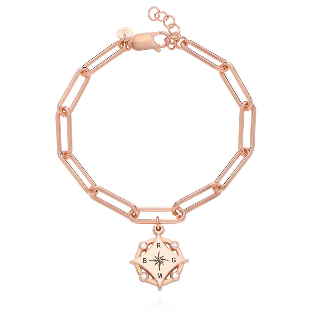 Kaia Initial Compass Bracelet with Diamond in 18K Rose Gold Plating product photo
