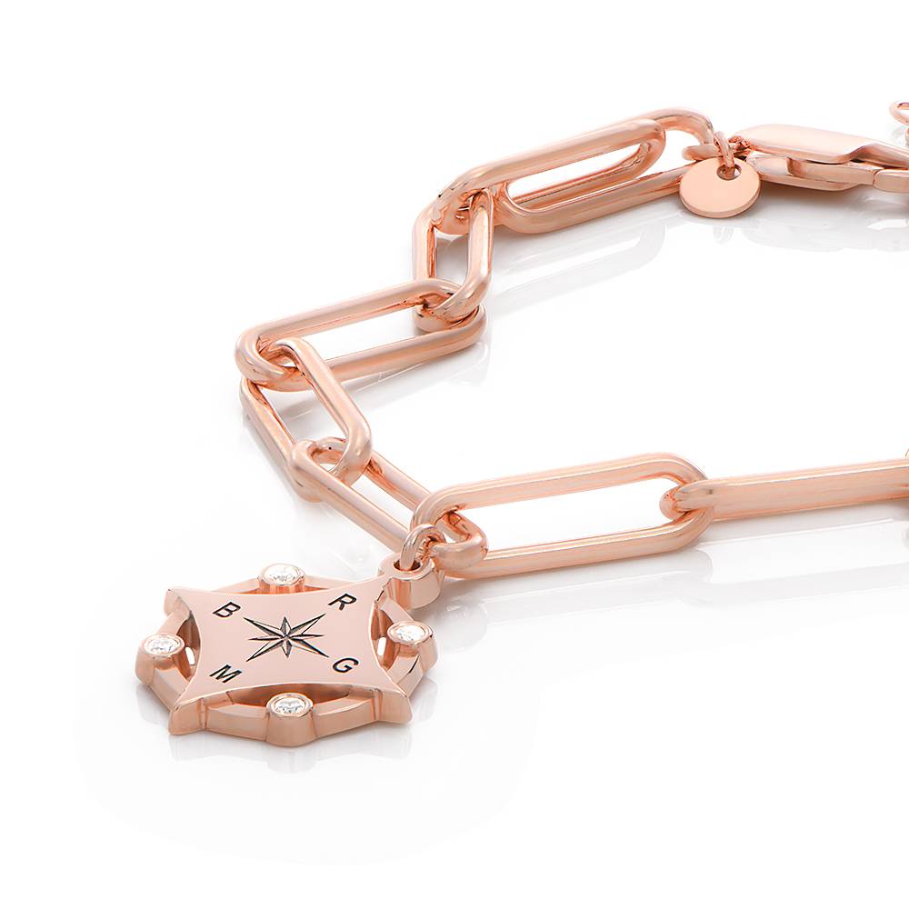 Kaia Initial Compass Bracelet with Diamond in 18K Rose Gold Plating-1 product photo