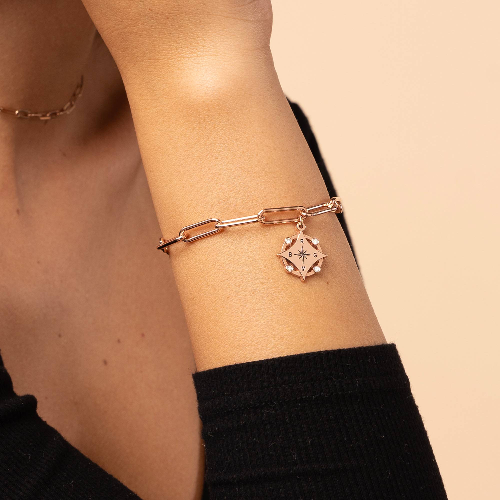 Kaia Initial Compass Bracelet with Diamond in 18K Rose Gold Plating-3 product photo