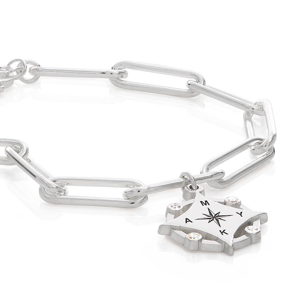 Kaia Initiaal Kompas Armband met Diamanten in Sterling Zilver Productfoto