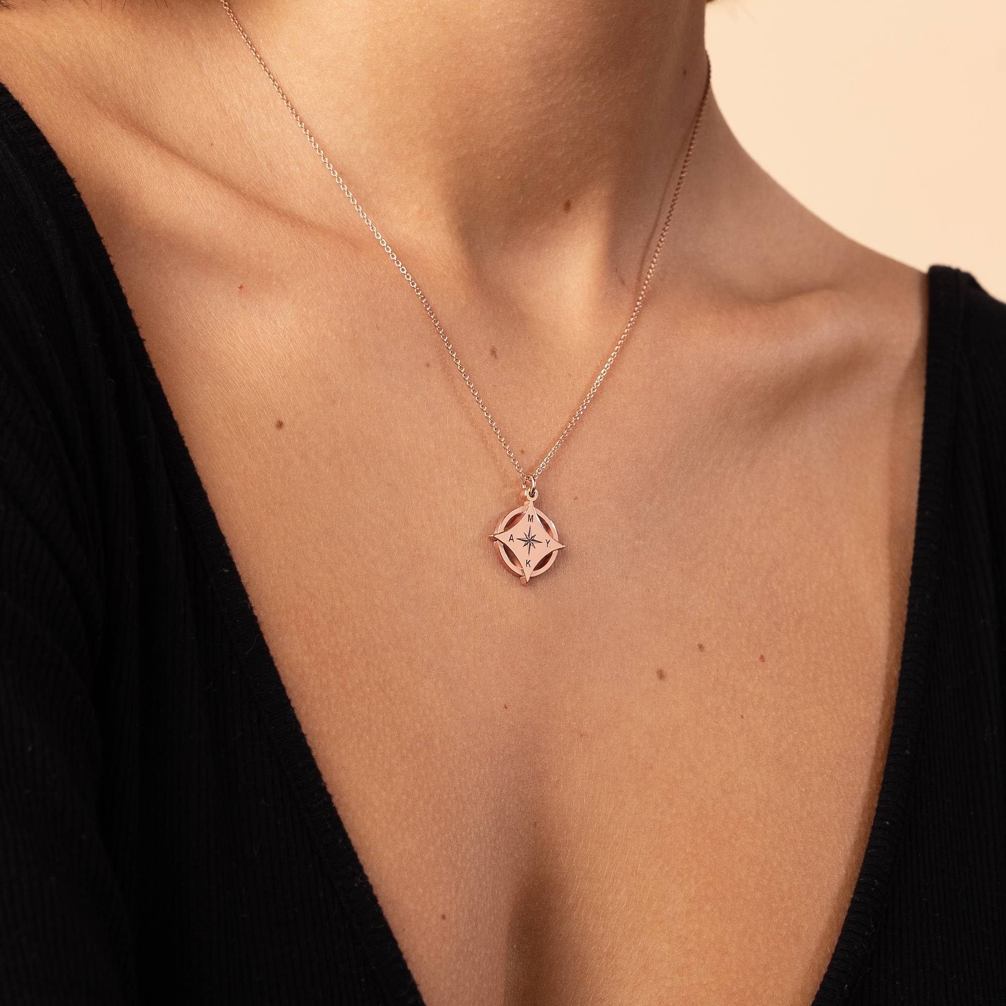 Kaia Initial Compass Necklace in 18K Rose Gold Plating-5 product photo