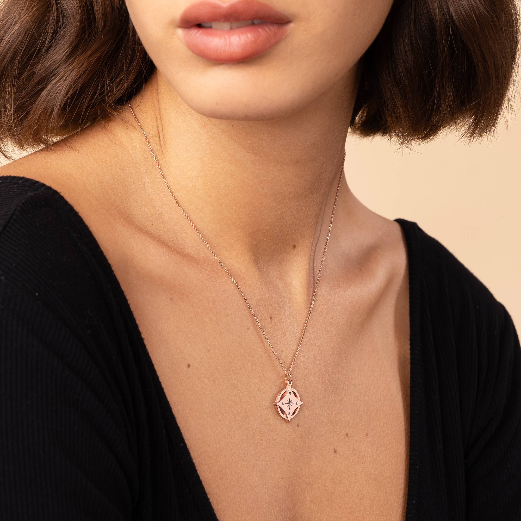 Kaia Initial Compass Necklace in 18K Rose Gold Plating-2 product photo