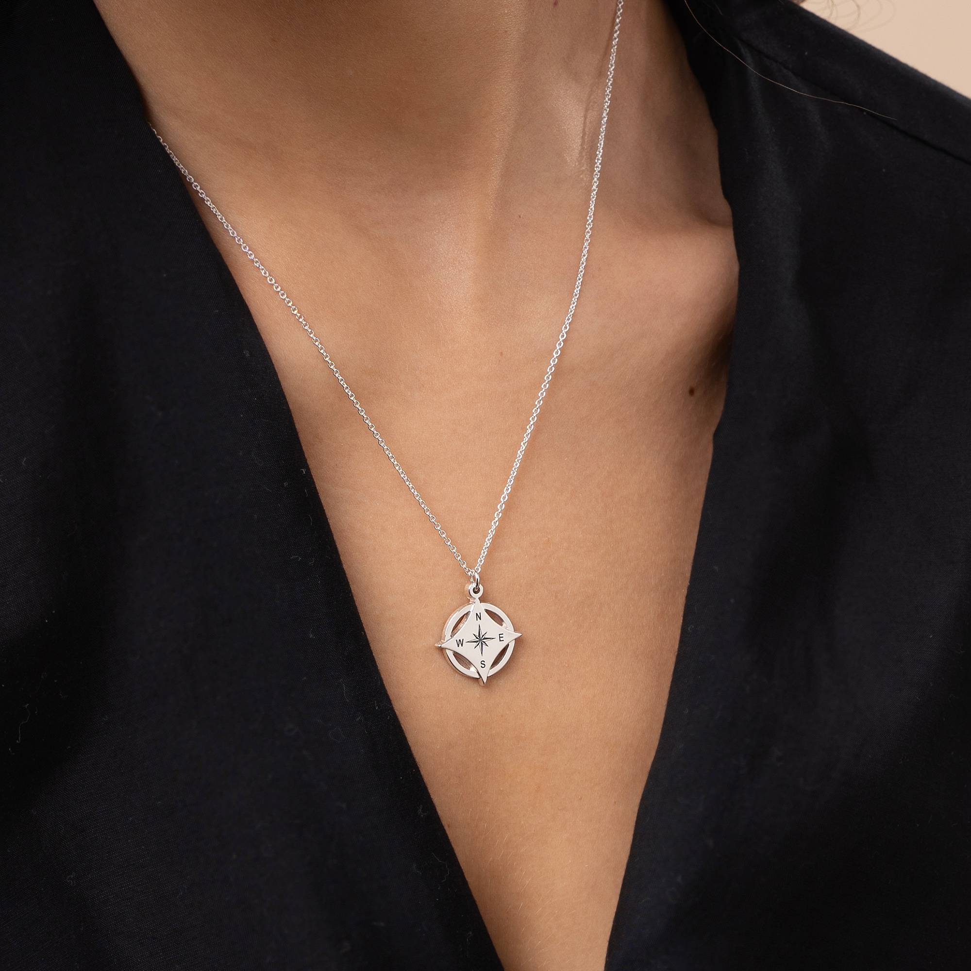 Kaia Initial Compass Necklace in Sterling Silver-2 product photo